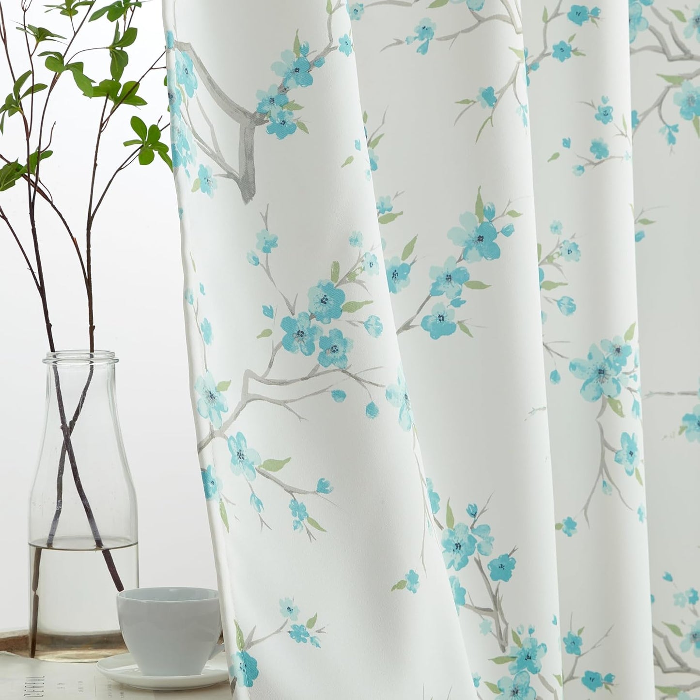 Jasmine Floral Patterned Window Rod Pocket Curtains for Bedroom - Light Blocking Darkening Window Panels, Set of 2 (Purple, 52 W x 84 L)