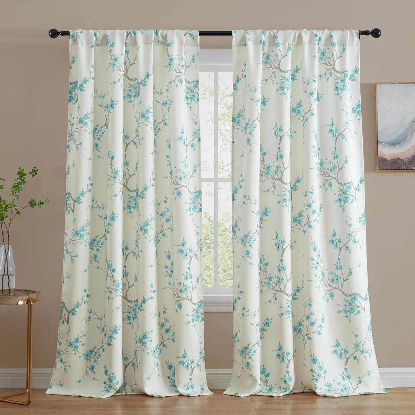 Jasmine Floral Patterned Window Rod Pocket Curtains for Bedroom - Light Blocking Darkening Window Panels, Set of 2 (Purple, 52 W x 84 L)