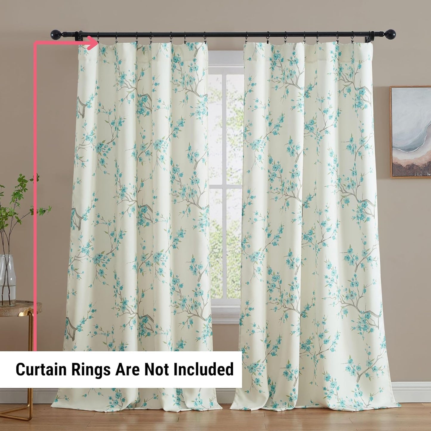 Jasmine Floral Patterned Window Rod Pocket Curtains for Bedroom - Light Blocking Darkening Window Panels, Set of 2 (Purple, 52 W x 84 L)