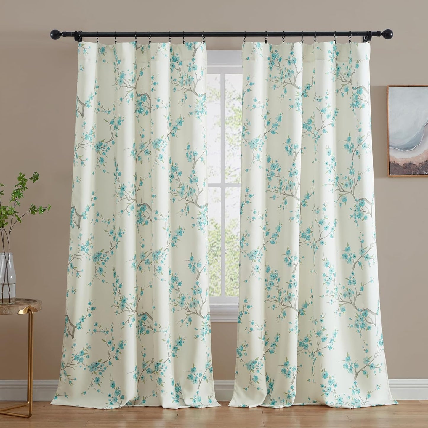 Jasmine Floral Patterned Window Rod Pocket Curtains for Bedroom - Light Blocking Darkening Window Panels, Set of 2 (Purple, 52 W x 84 L)