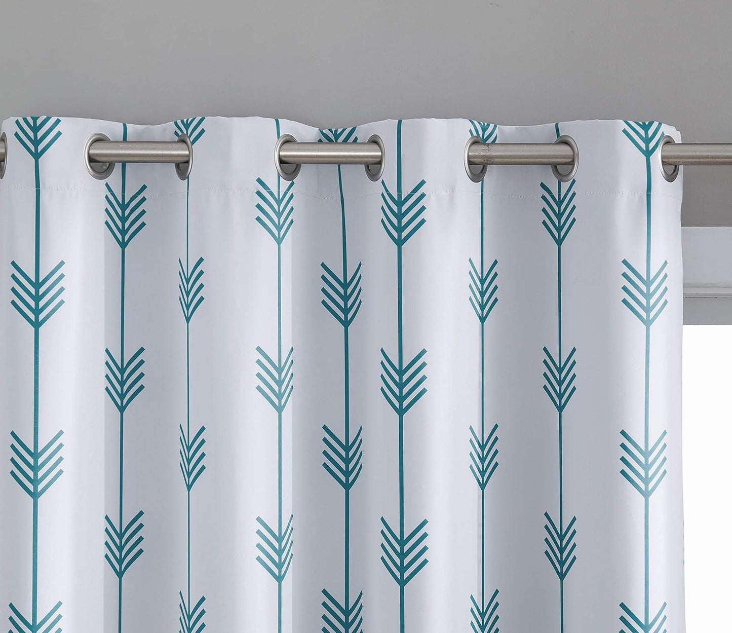 Arrow Printed Privacy Blackout Energy Efficient Room Darkening Thermal Grommet Window Curtain Drape Panels for Kids Bedroom - Set of 2 - Platinum White/Grey - 84" inch Long