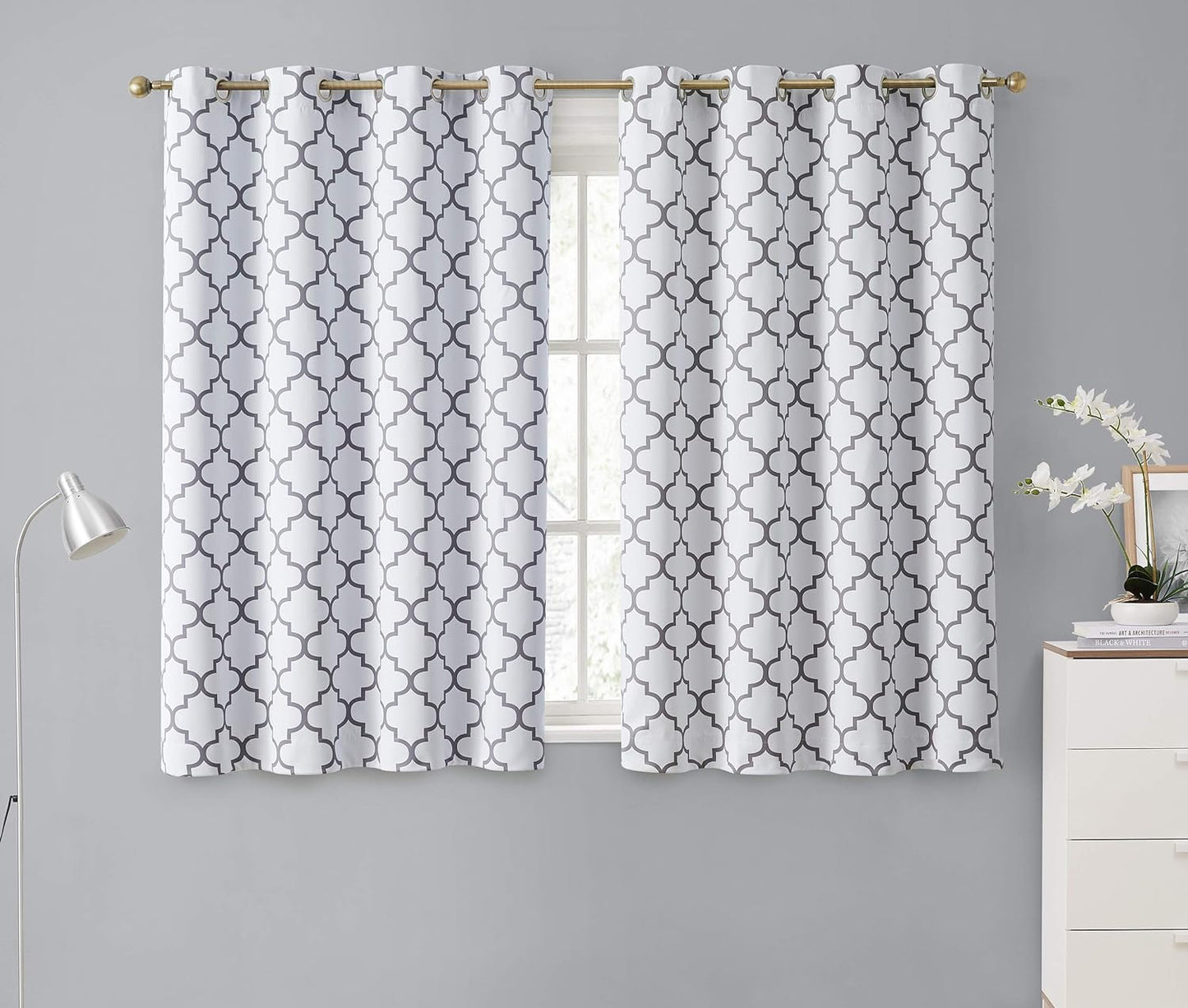 Arrow Printed Privacy Blackout Energy Efficient Room Darkening Thermal Grommet Window Curtain Drape Panels for Kids Bedroom - Set of 2 - Platinum White/Grey - 84" inch Long