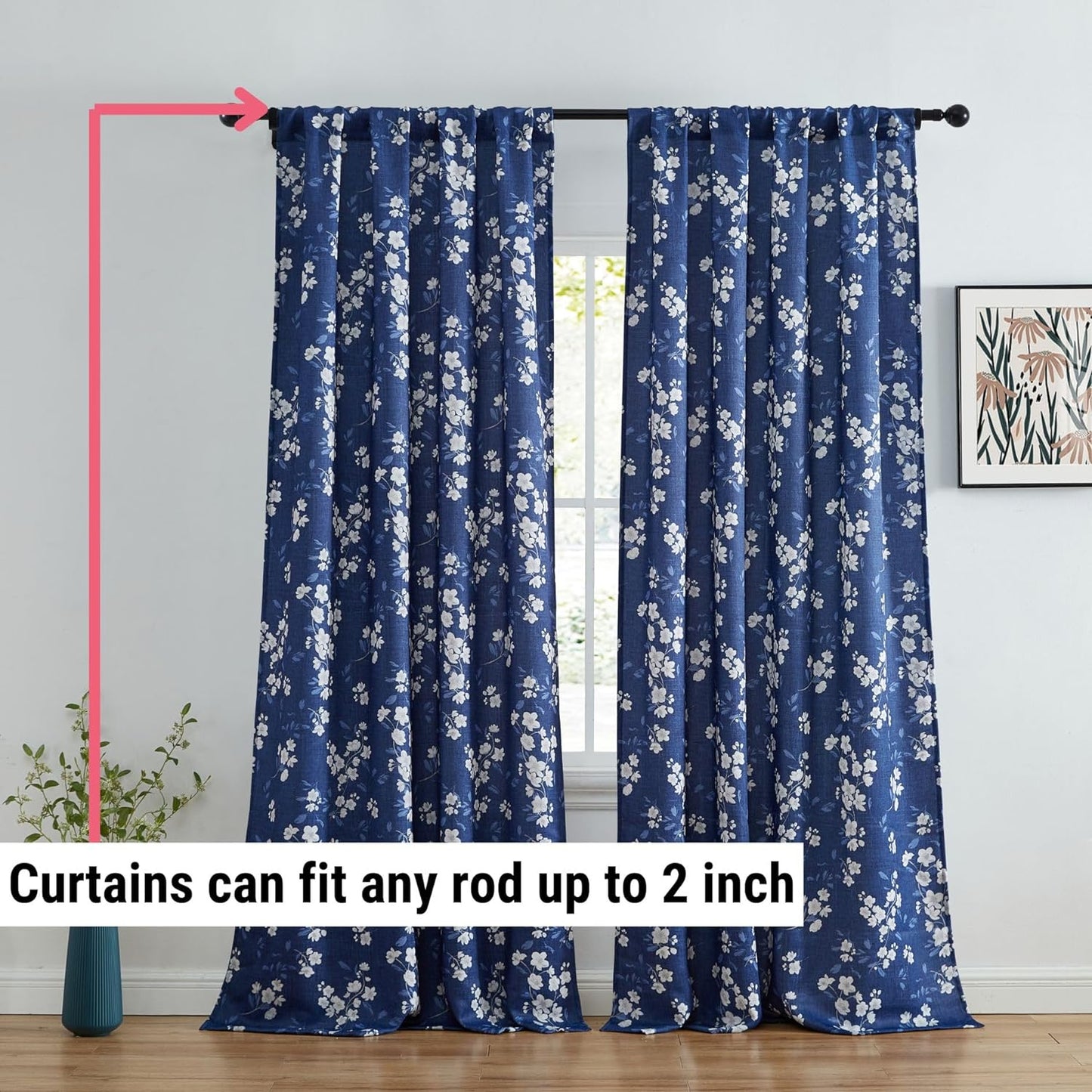 Jasmine Floral Patterned Window Rod Pocket Curtains for Bedroom - Light Blocking Darkening Window Panels, Set of 2 (Purple, 52 W x 84 L)