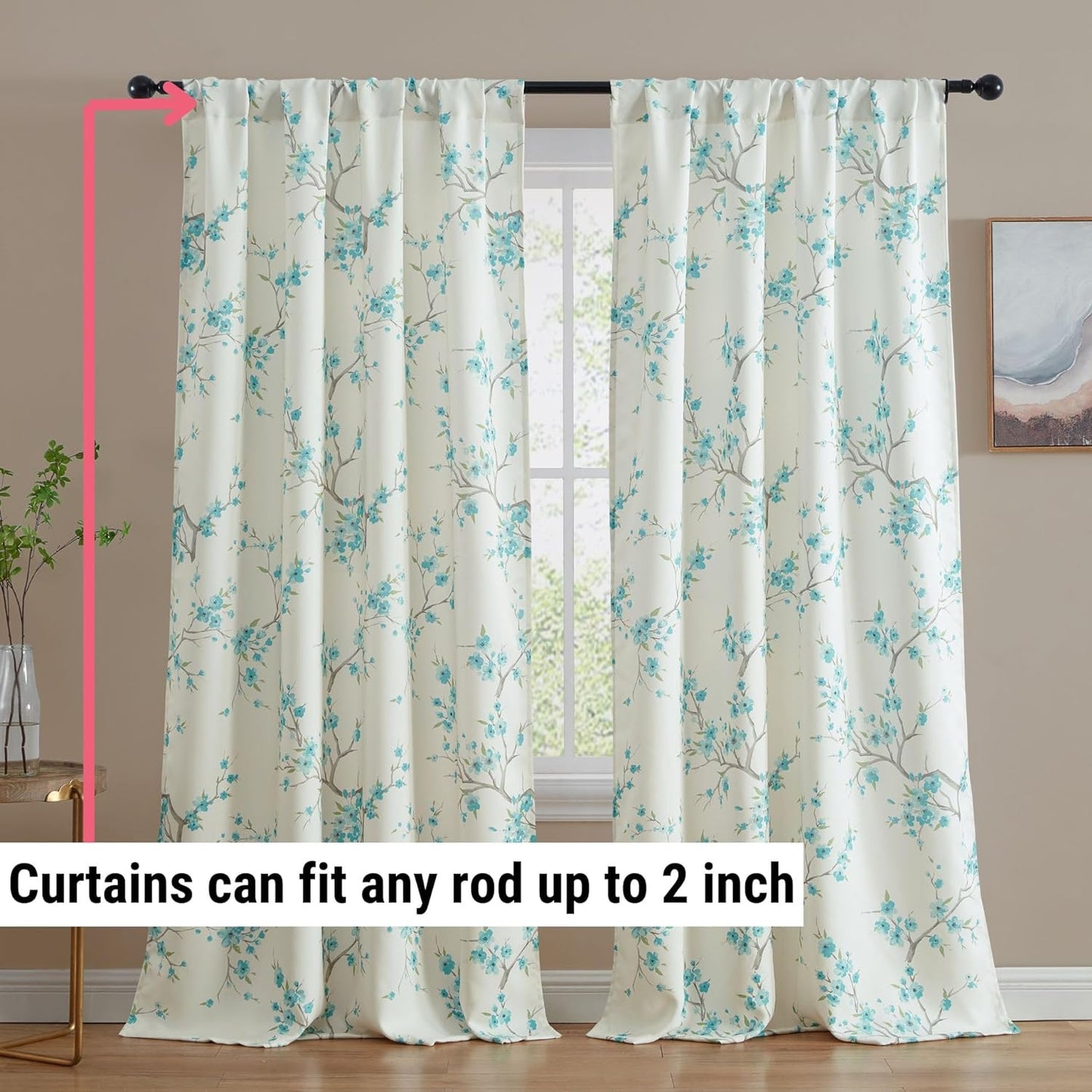 Jasmine Floral Patterned Window Rod Pocket Curtains for Bedroom - Light Blocking Darkening Window Panels, Set of 2 (Purple, 52 W x 84 L)