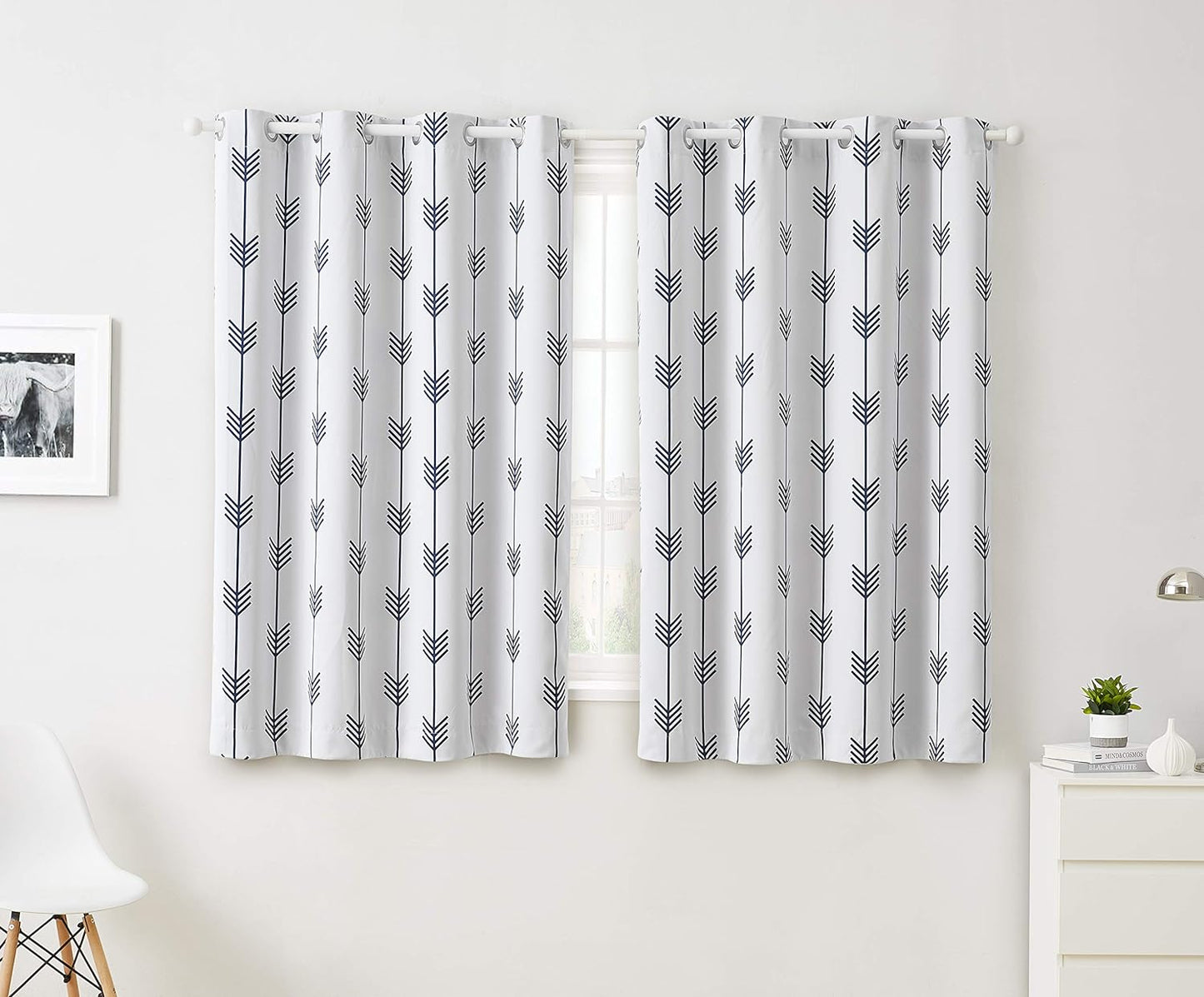 Arrow Printed Privacy Blackout Energy Efficient Room Darkening Thermal Grommet Window Curtain Drape Panels for Kids Bedroom - Set of 2 - Platinum White/Grey - 84" inch Long