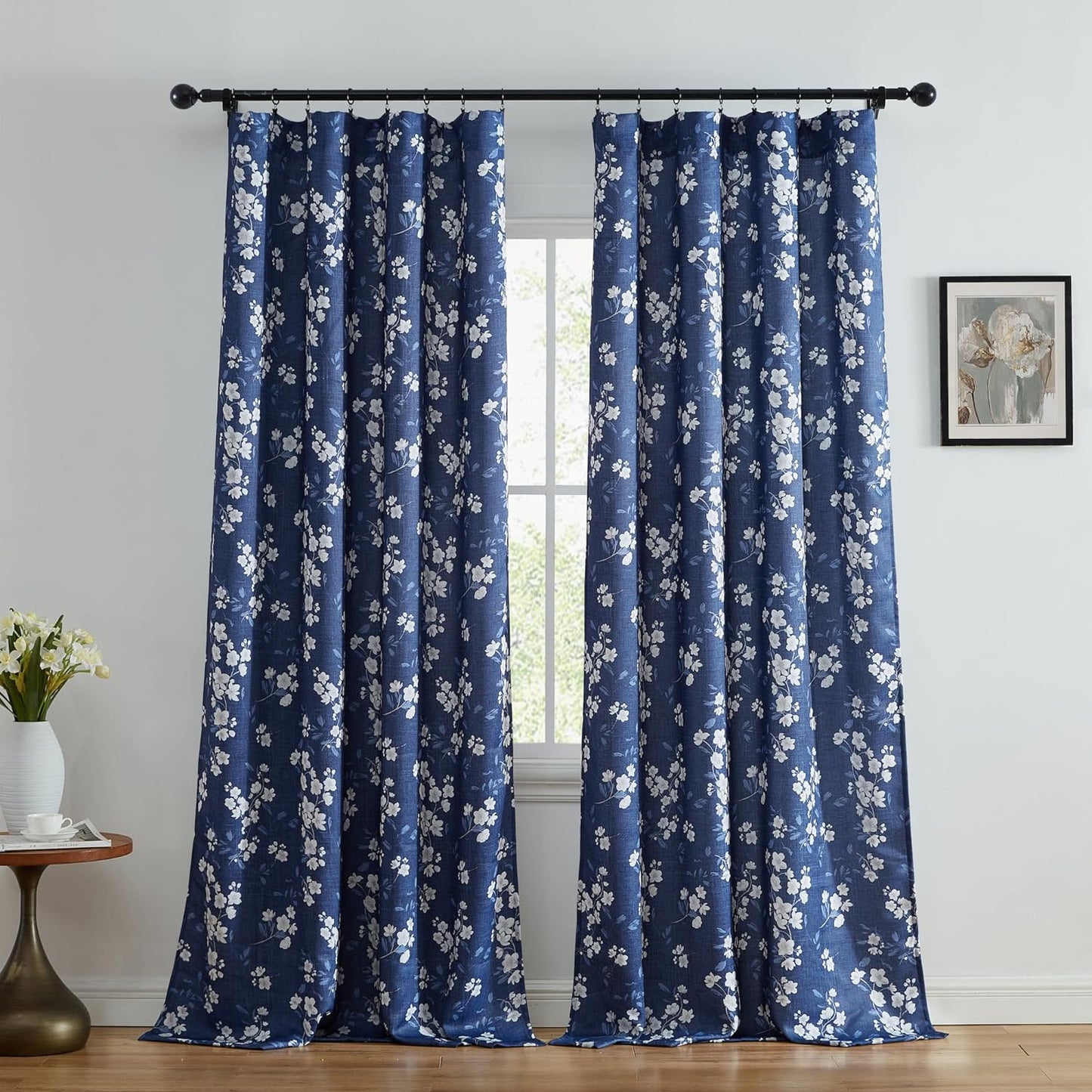 Jasmine Floral Patterned Window Rod Pocket Curtains for Bedroom - Light Blocking Darkening Window Panels, Set of 2 (Purple, 52 W x 84 L)