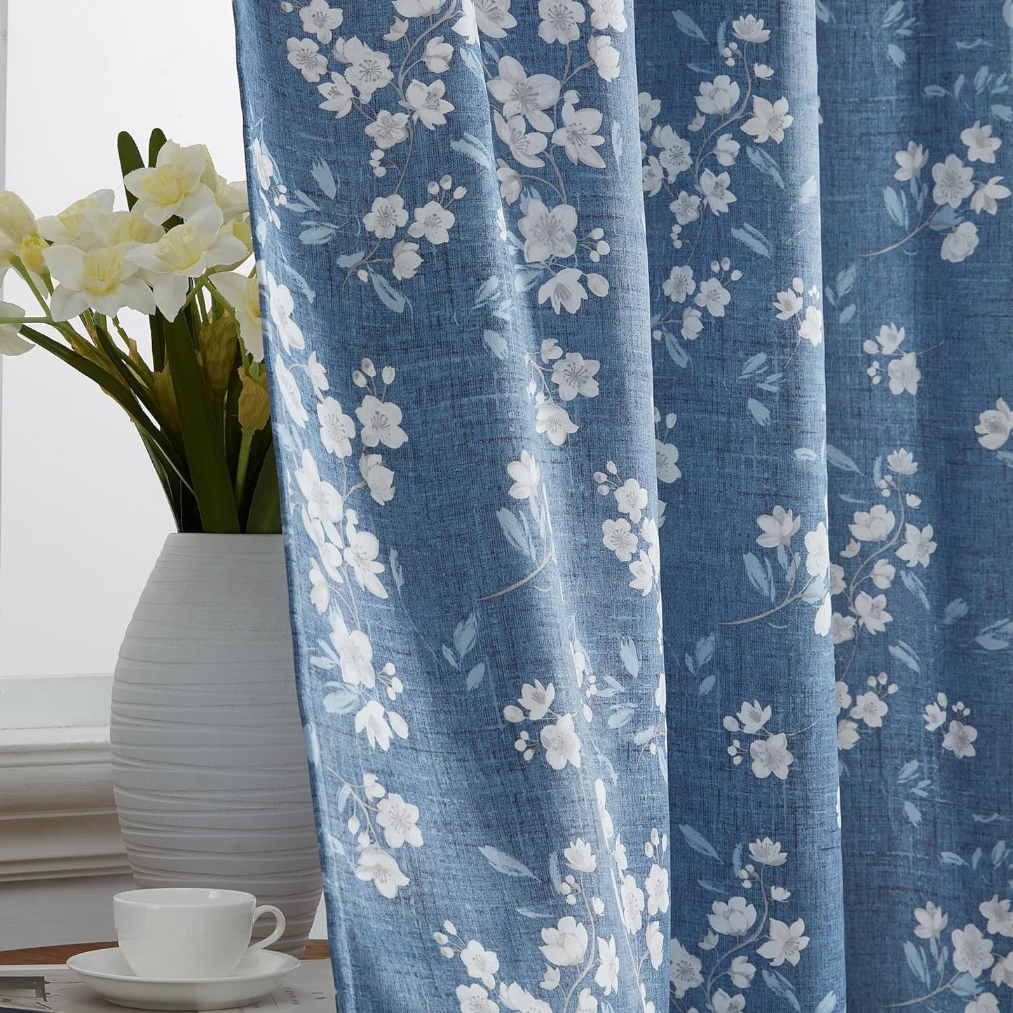 Jasmine Floral Patterned Window Rod Pocket Curtains for Bedroom - Light Blocking Darkening Window Panels, Set of 2 (Purple, 52 W x 84 L)