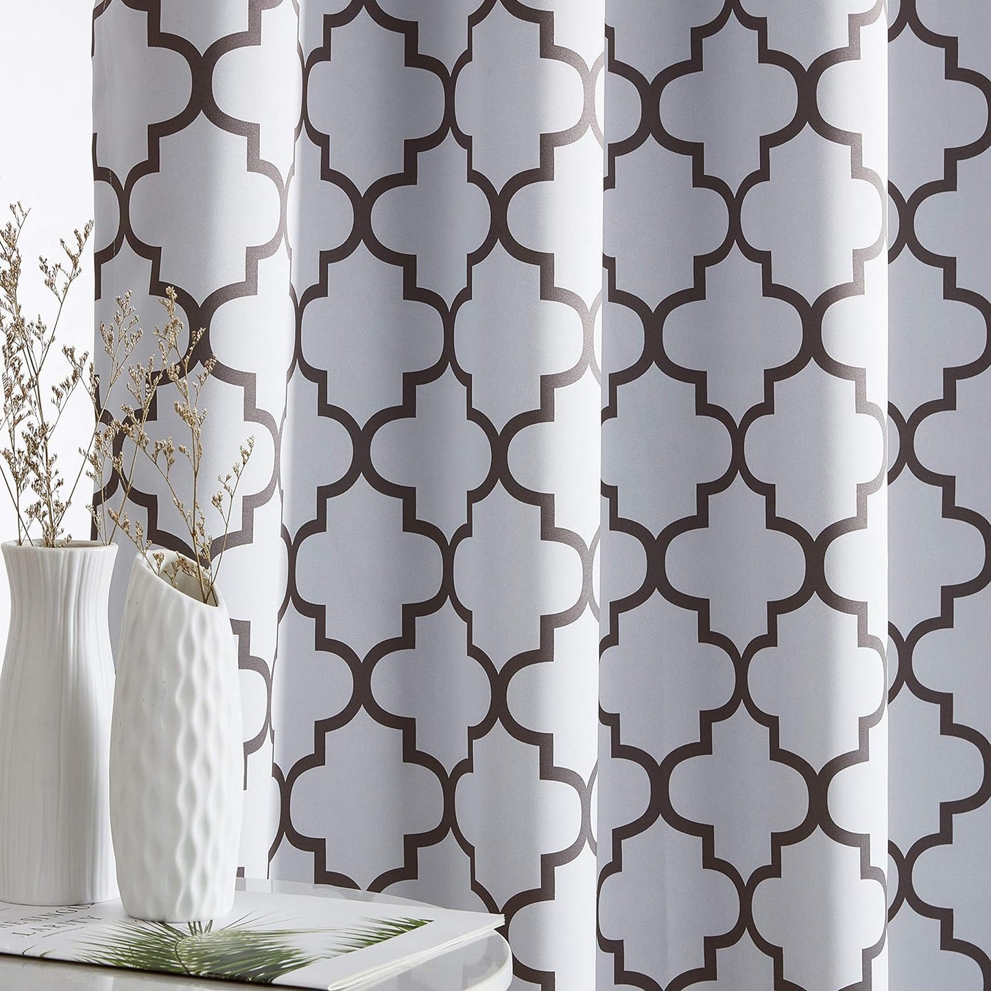 Arrow Printed Privacy Blackout Energy Efficient Room Darkening Thermal Grommet Window Curtain Drape Panels for Kids Bedroom - Set of 2 - Platinum White/Grey - 84" inch Long