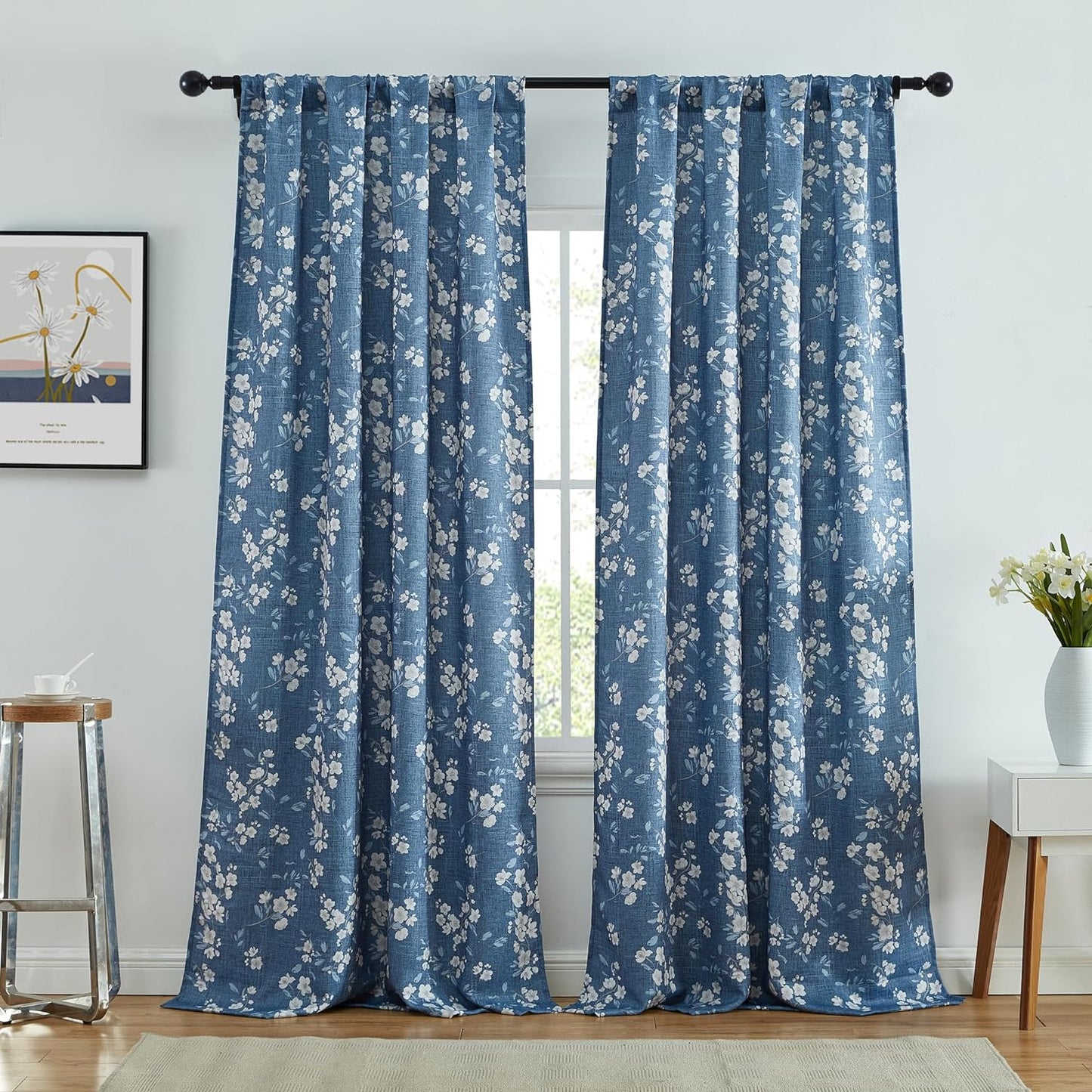 Jasmine Floral Patterned Window Rod Pocket Curtains for Bedroom - Light Blocking Darkening Window Panels, Set of 2 (Purple, 52 W x 84 L)