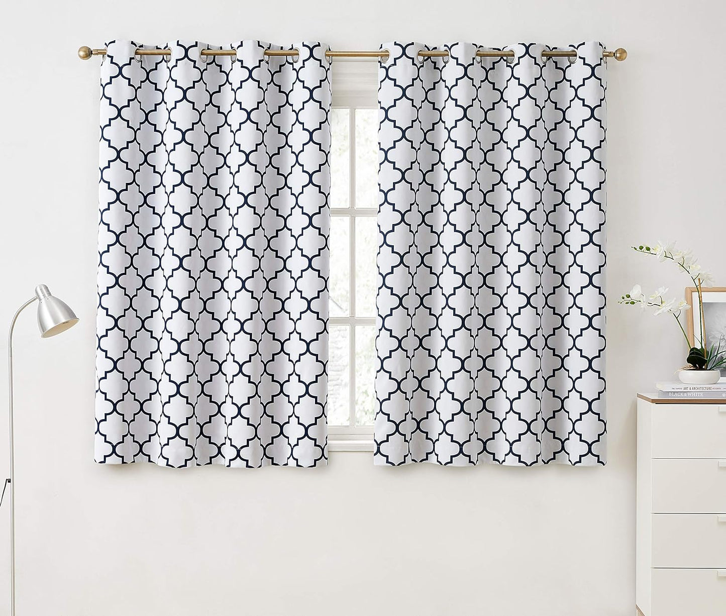 Arrow Printed Privacy Blackout Energy Efficient Room Darkening Thermal Grommet Window Curtain Drape Panels for Kids Bedroom - Set of 2 - Platinum White/Grey - 84" inch Long