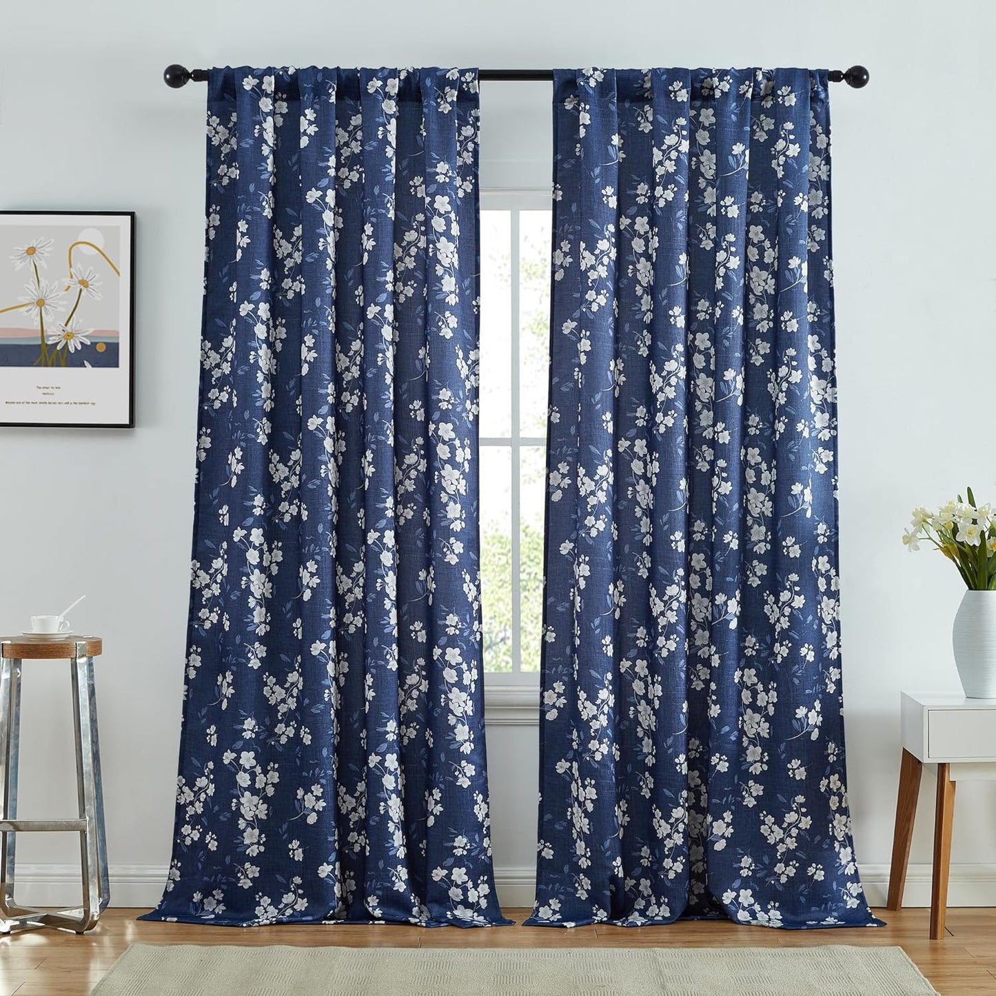 Jasmine Floral Patterned Window Rod Pocket Curtains for Bedroom - Light Blocking Darkening Window Panels, Set of 2 (Purple, 52 W x 84 L)