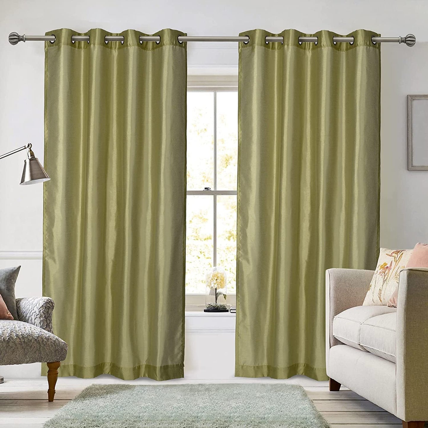 Ruthy's Textile 2 - Piece Semi Sheer Faux Silk Grommet Curtains Window Panels for Home Living Room/Bedroom - 54" by 84" Inch Long - Red