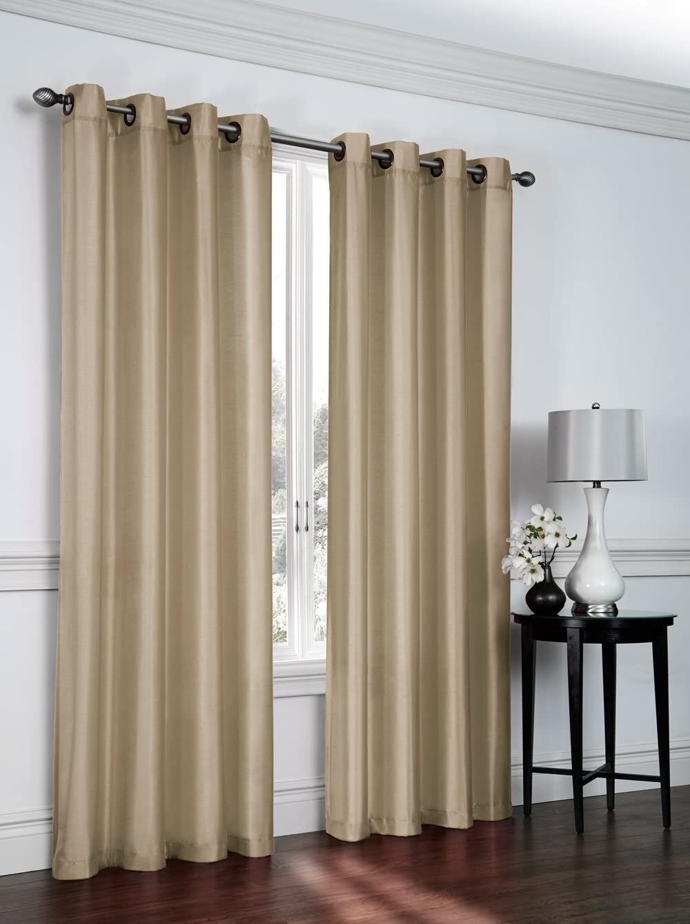 Ruthy's Textile 2 - Piece Semi Sheer Faux Silk Grommet Curtains Window Panels for Home Living Room/Bedroom - 54" by 84" Inch Long - Red