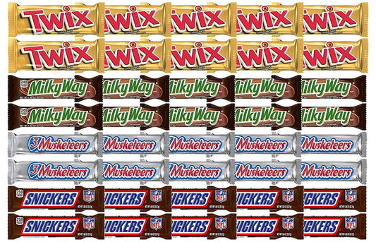 SNICKERS, TWIX, MILKY WAY & 3 MUSKETEERS Individually Wrapped Variety Pack Full Size Milk Chocolate Candy Bars Bulk Assortment, 40 Bars