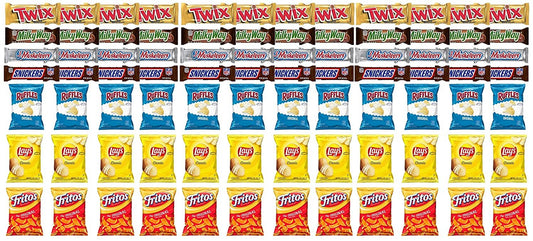Twix, MilkyWay, 3 Musketeers, Snickers Full Size Chocolate Bars & Ruffles, Lays Classic and Fritos Original Mix Snack Verity – Pack of 84