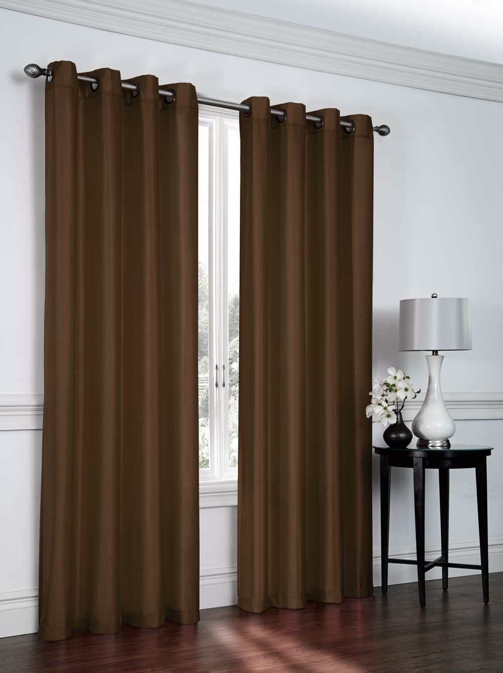 Ruthy's Textile 2 - Piece Semi Sheer Faux Silk Grommet Curtains Window Panels for Home Living Room/Bedroom - 54" by 84" Inch Long - Red