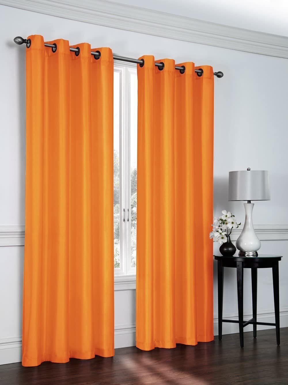 Ruthy's Textile 2 - Piece Semi Sheer Faux Silk Grommet Curtains Window Panels for Home Living Room/Bedroom - 54" by 84" Inch Long - Red
