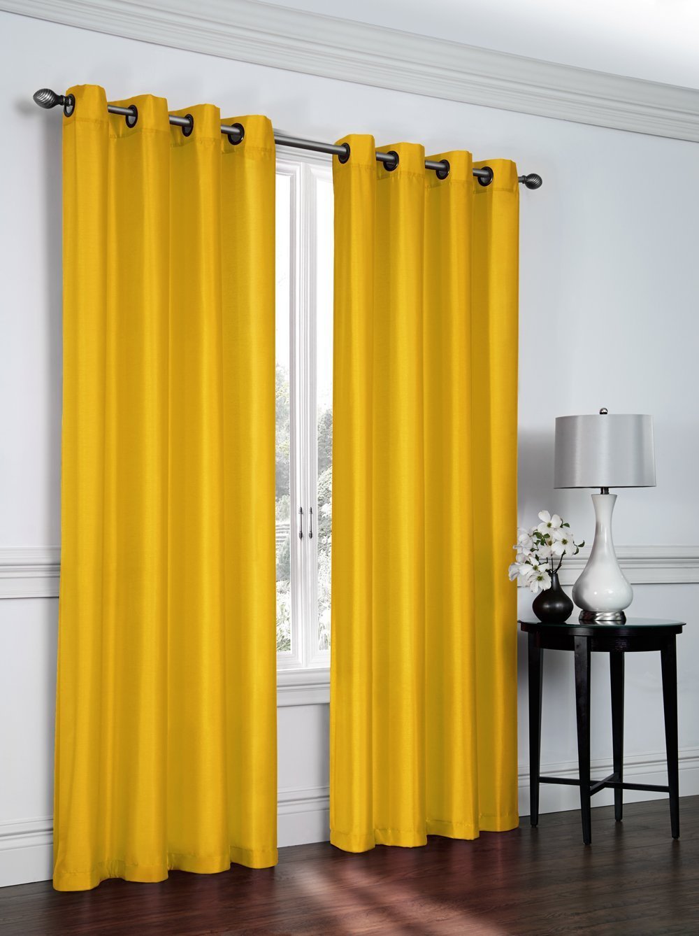 Ruthy's Textile 2 - Piece Semi Sheer Faux Silk Grommet Curtains Window Panels for Home Living Room/Bedroom - 54" by 84" Inch Long - Red
