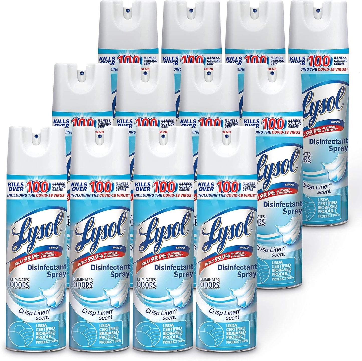 Lysol Disinfectant Spray, Sanitizing and Antibacterial Spray, For Disinfecting and Deodorizing, Crisp Linen, 19 fl oz (Pack of 12)