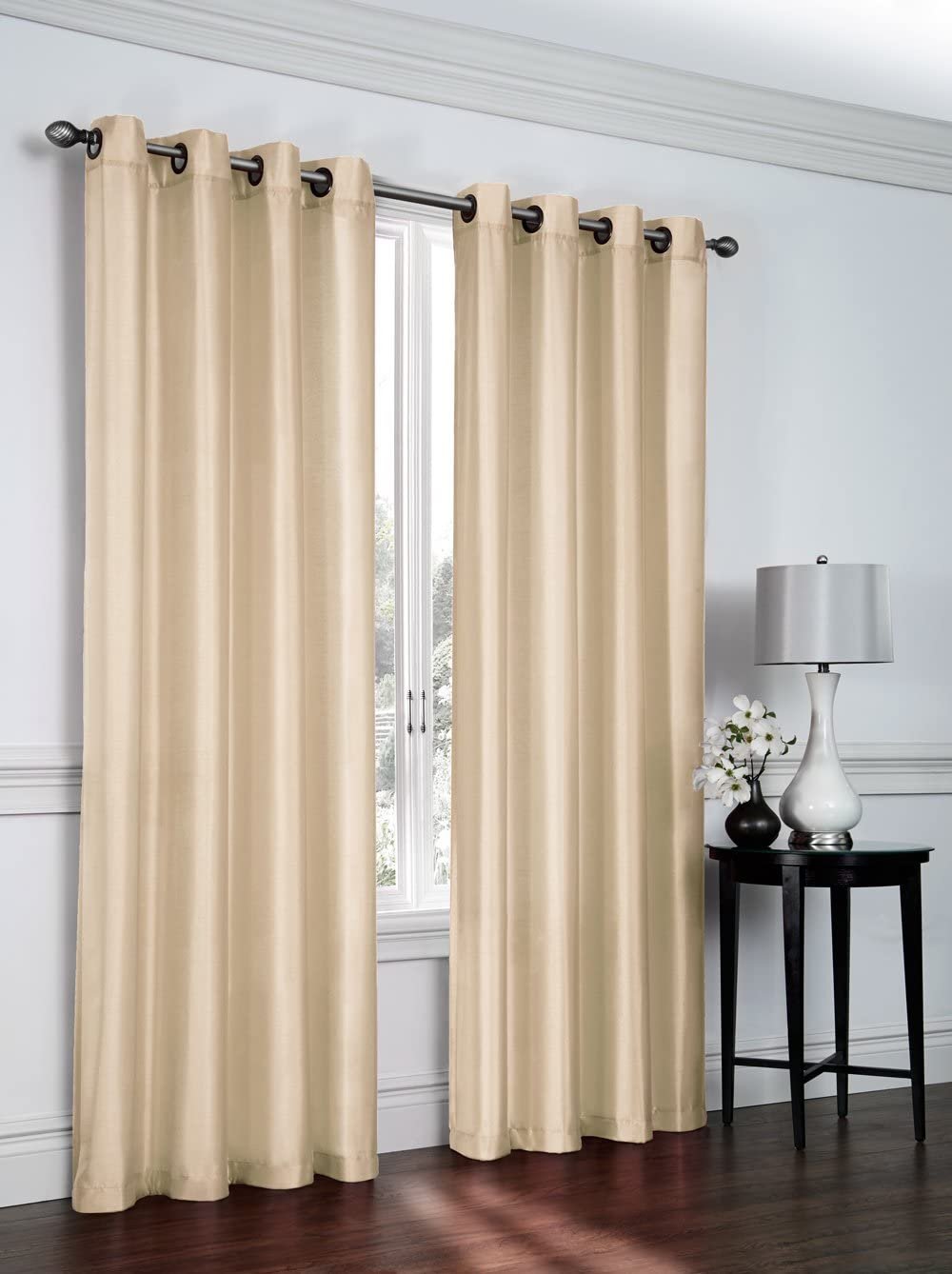 Ruthy's Textile 2 - Piece Semi Sheer Faux Silk Grommet Curtains Window Panels for Home Living Room/Bedroom - 54" by 84" Inch Long - Red