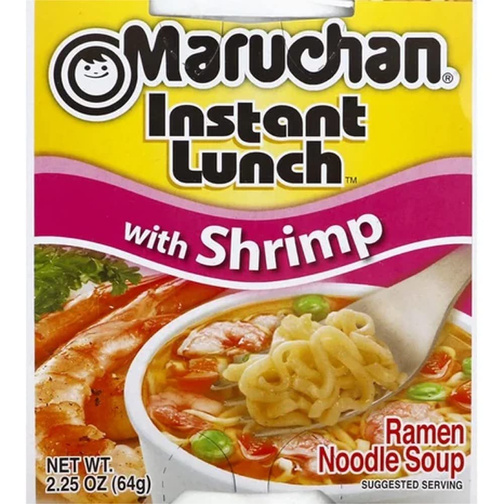 Maruchan Ramen Cup Noodles Instant 24 Count - 12 Shrimp cups & 12 Chicken cups Lunch / Dinner Variety, 2 Flavors