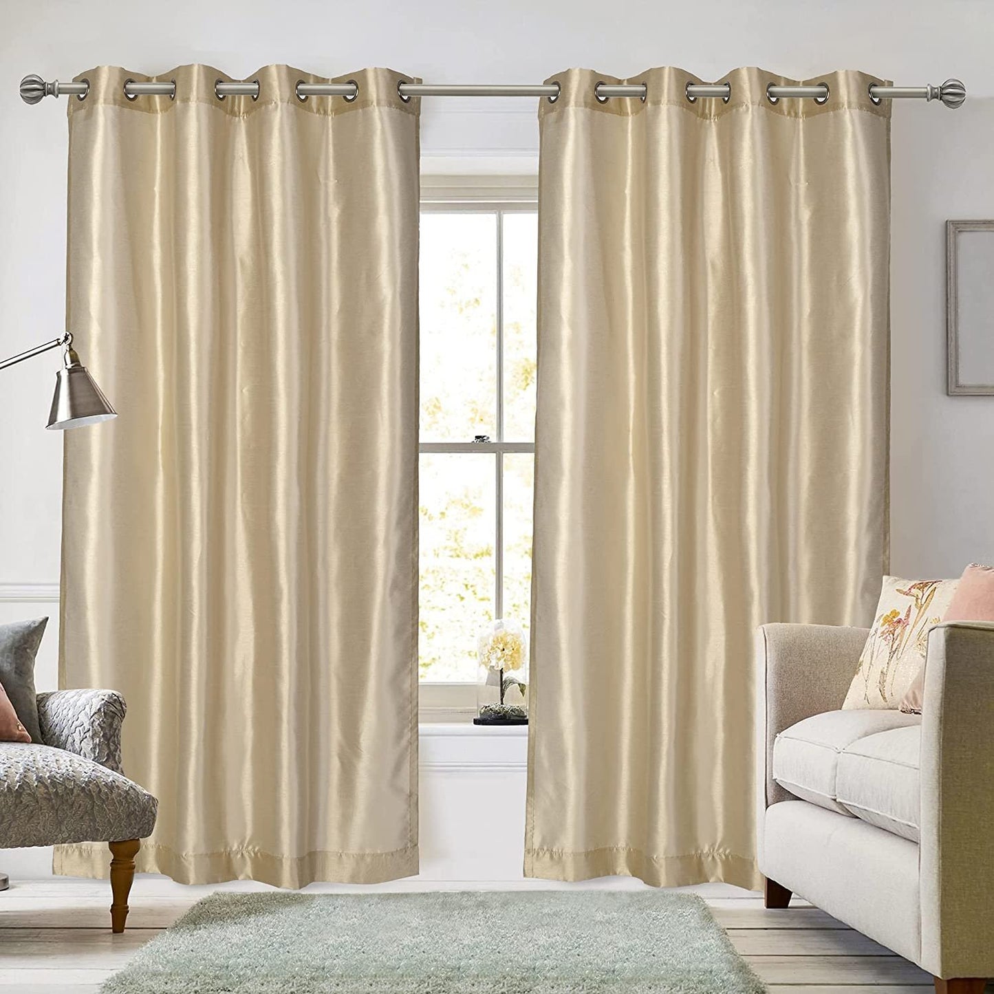 Ruthy's Textile 2 - Piece Semi Sheer Faux Silk Grommet Curtains Window Panels for Home Living Room/Bedroom - 54" by 84" Inch Long - Red