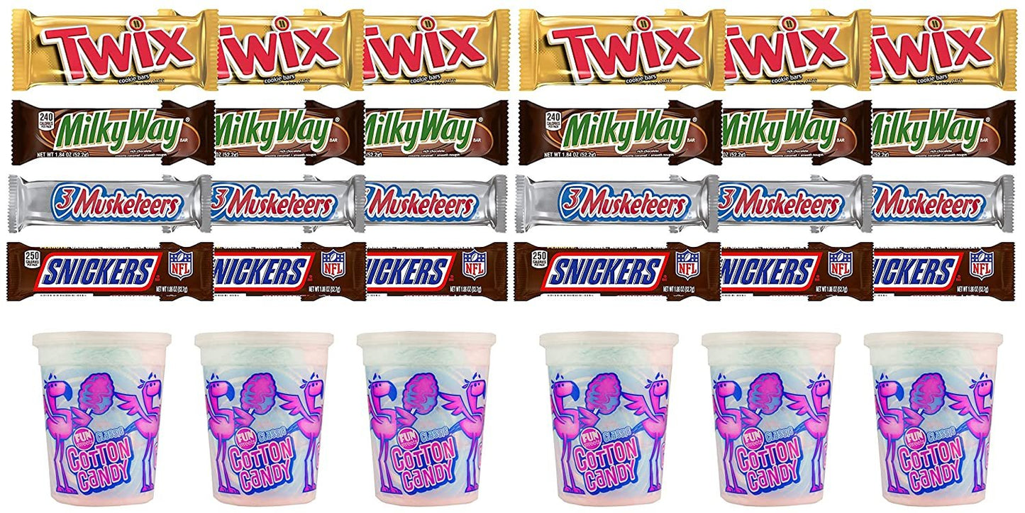 Cotton Candy, SNICKERS, TWIX, MILKY WAY & 3 MUSKETEERS Individually Wrapped Variety Pack Full Size Milk Chocolate Candy Bars Bulk Assortment, 30 Bars