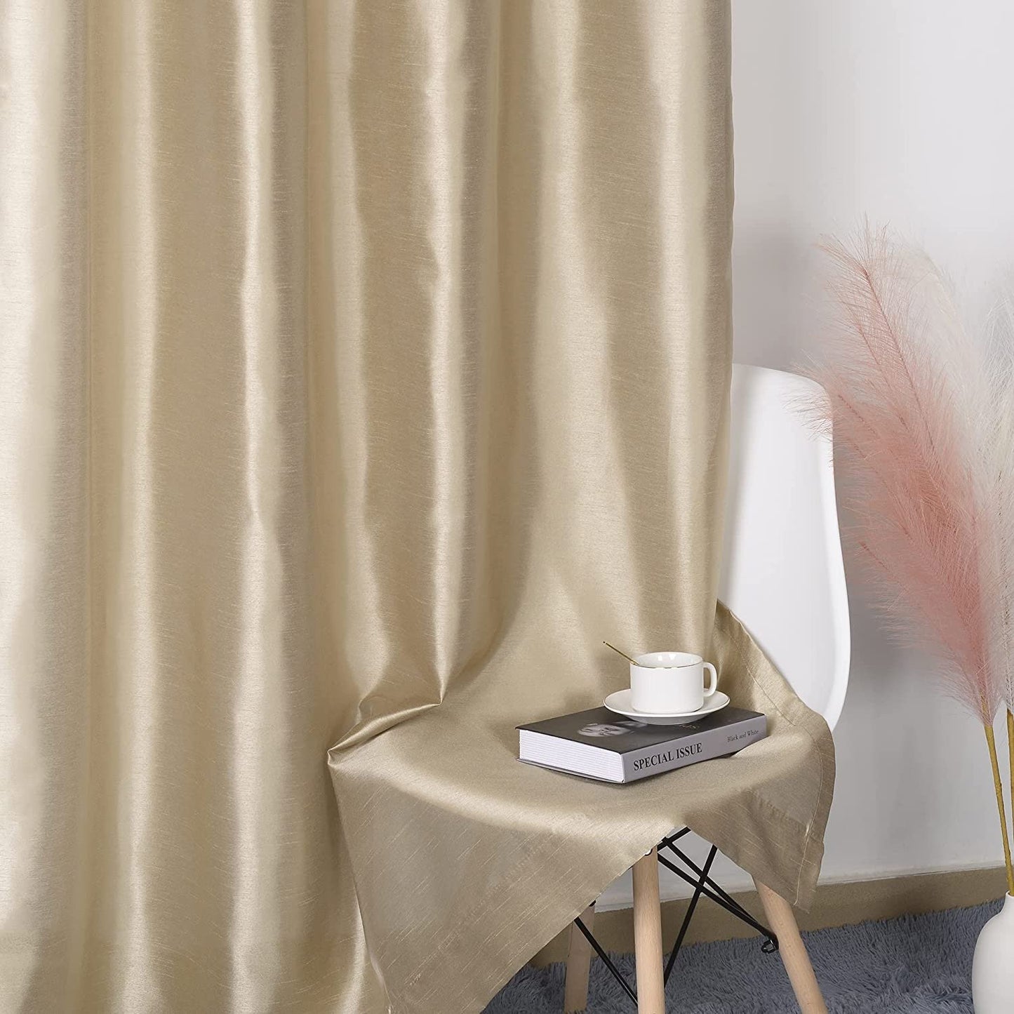 Ruthy's Textile 2 - Piece Semi Sheer Faux Silk Grommet Curtains Window Panels for Home Living Room/Bedroom - 54" by 84" Inch Long - Red