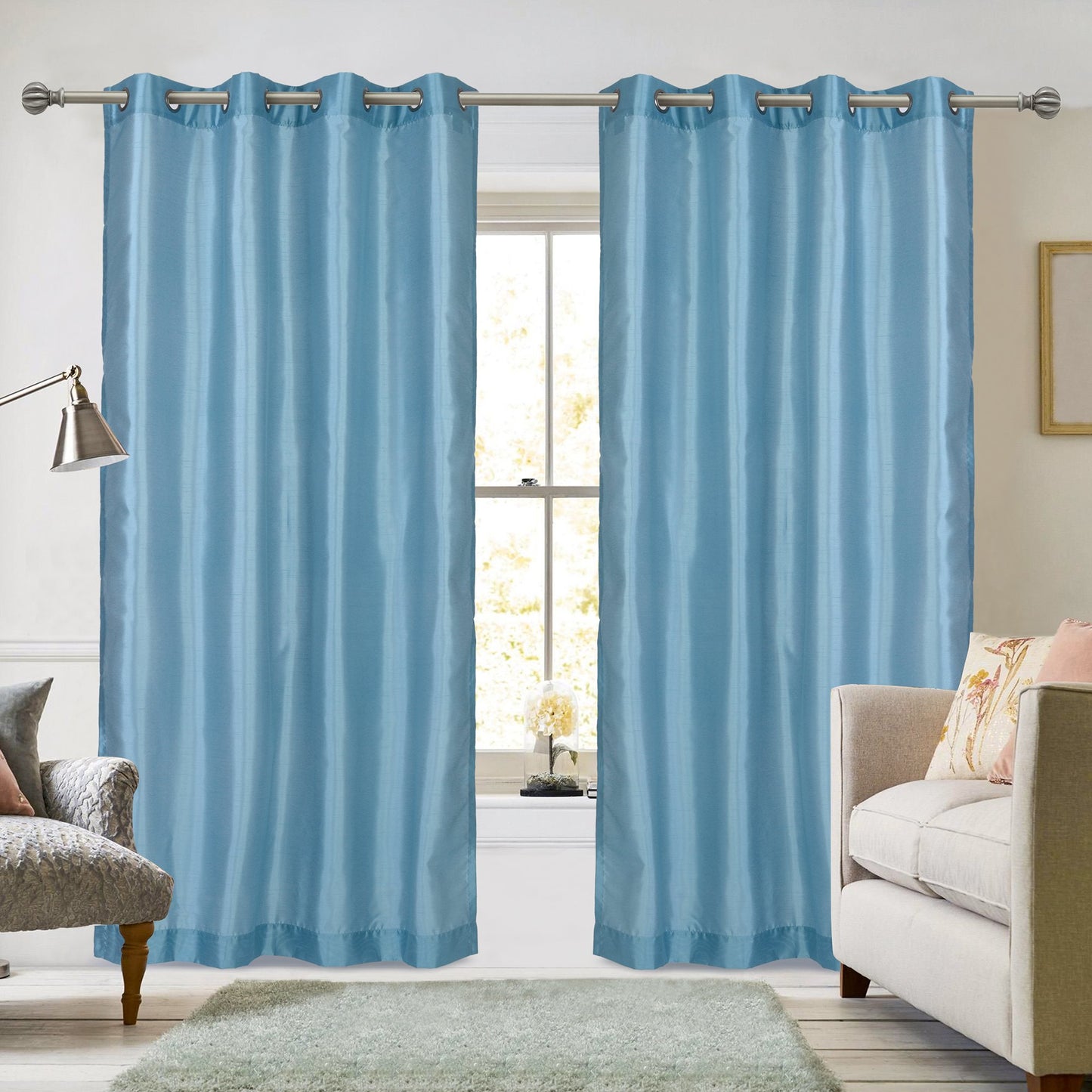 Ruthy's Textile 2 - Piece Semi Sheer Faux Silk Grommet Curtains Window Panels for Home Living Room/Bedroom - 54" by 84" Inch Long - Red