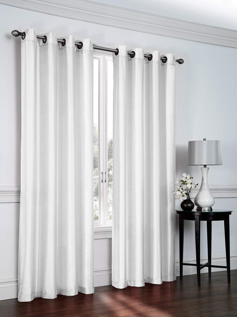 Ruthy's Textile 2 - Piece Semi Sheer Faux Silk Grommet Curtains Window Panels for Home Living Room/Bedroom - 54" by 84" Inch Long - Red