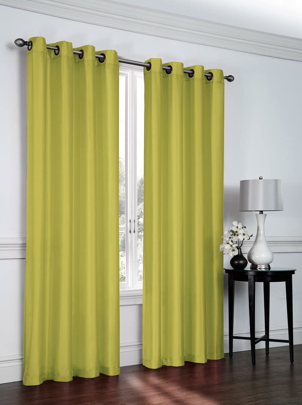 Ruthy's Textile 2 - Piece Semi Sheer Faux Silk Grommet Curtains Window Panels for Home Living Room/Bedroom - 54" by 84" Inch Long - Red