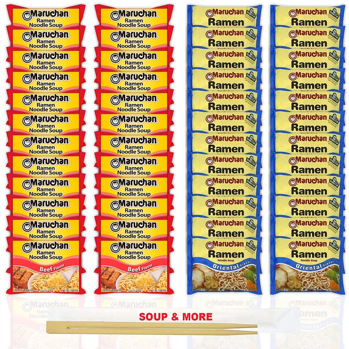 Maruchan Ramen Instant Noodle Soup Variety, 2 Flavors - 24 Packs Beef & 24 Packs Oriental , 3 Ounce Single Servings Lunch / Dinner Variety