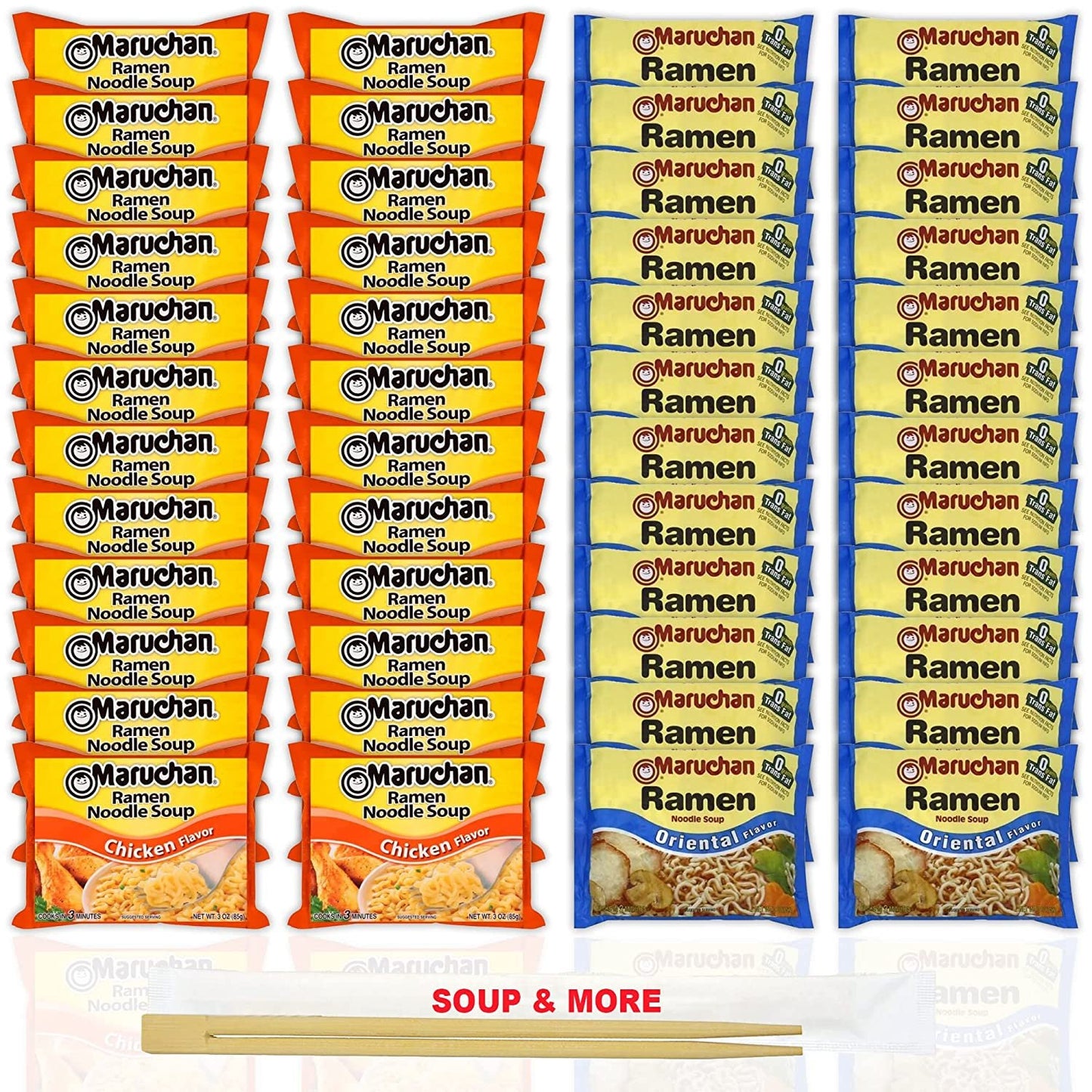 Maruchan Ramen Instant Noodle Soup Variety, 2 Flavors - 24 Packs Chicken & 24 Packs Oriental , 3 Ounce Single Servings Lunch / Dinner Variety