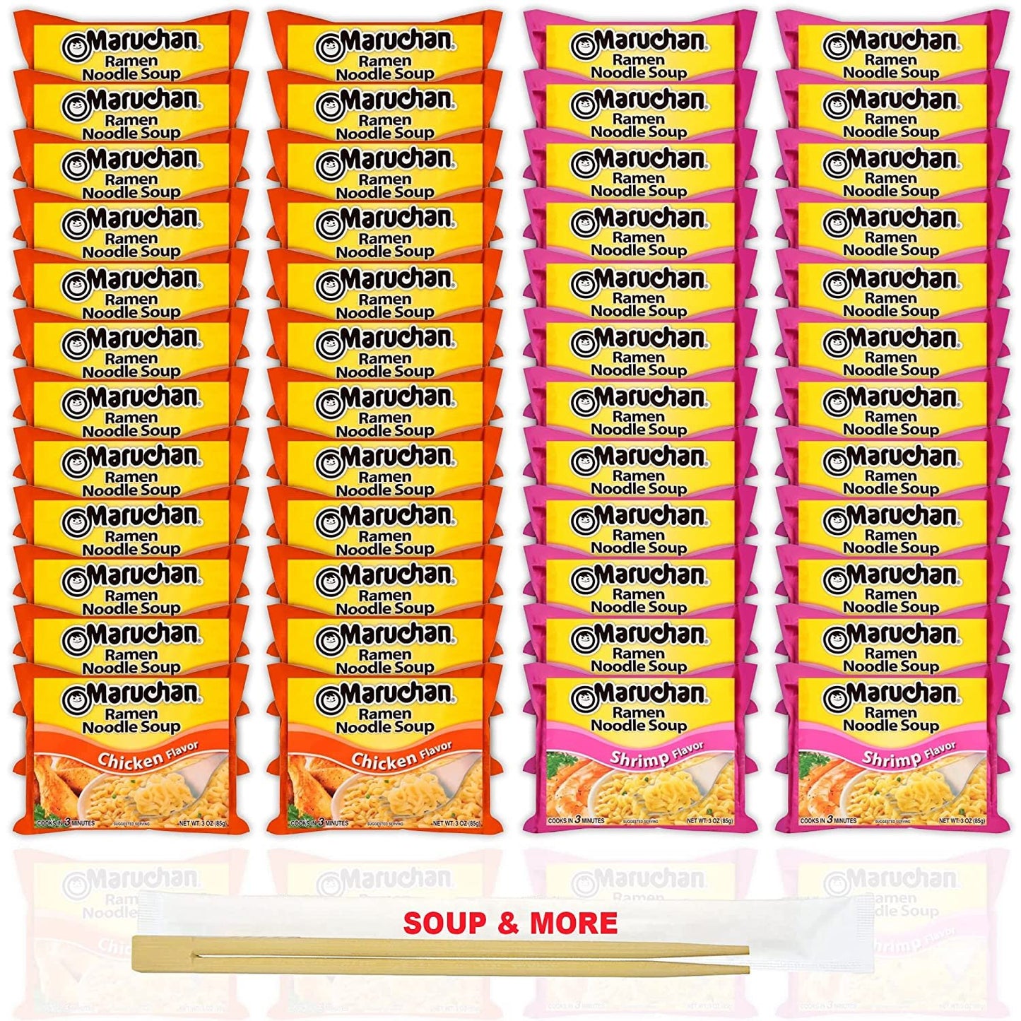 Maruchan Ramen Instant Noodle Soup Variety, 2 Flavors - 24 Packs Chicken & 24 Packs Shrimp , 3 Ounce Single Servings Lunch / Dinner Variety