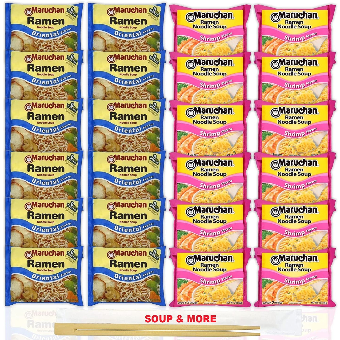 Maruchan Ramen Instant Noodle Soup Variety, 2 Flavors - 12 Packs Oriental & 12 Packs Shrimp , 3 Ounce Single Servings Lunch / Dinner Variety