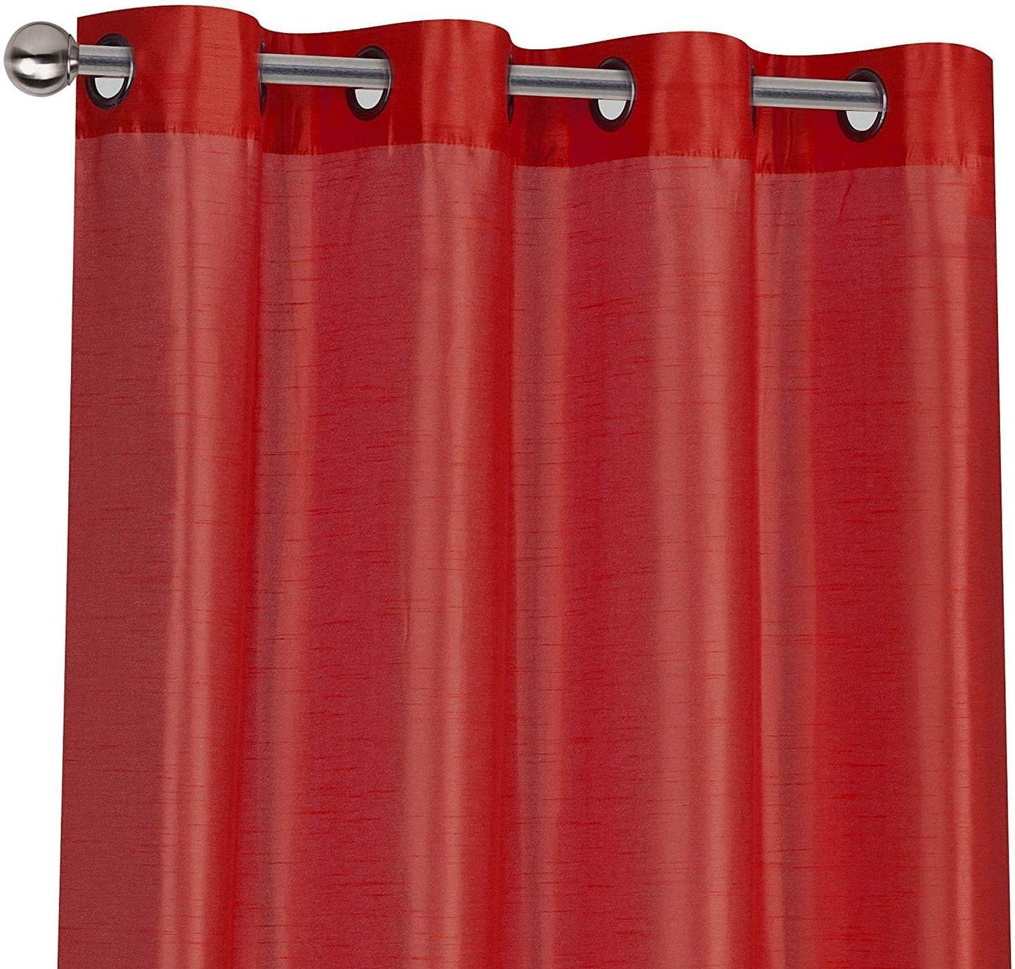 Ruthy's Textile 2 - Piece Semi Sheer Faux Silk Grommet Curtains Window Panels for Home Living Room/Bedroom - 54" by 84" Inch Long - Red