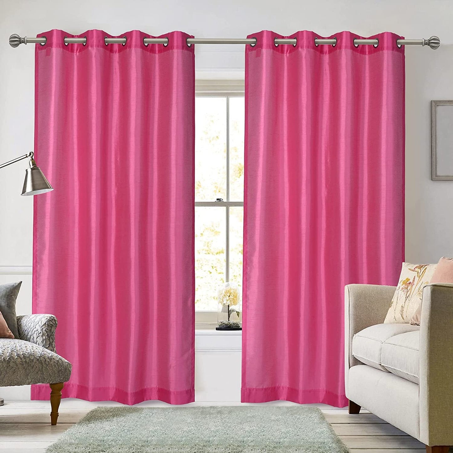 Ruthy's Textile 2 - Piece Semi Sheer Faux Silk Grommet Curtains Window Panels for Home Living Room/Bedroom - 54" by 84" Inch Long - Red
