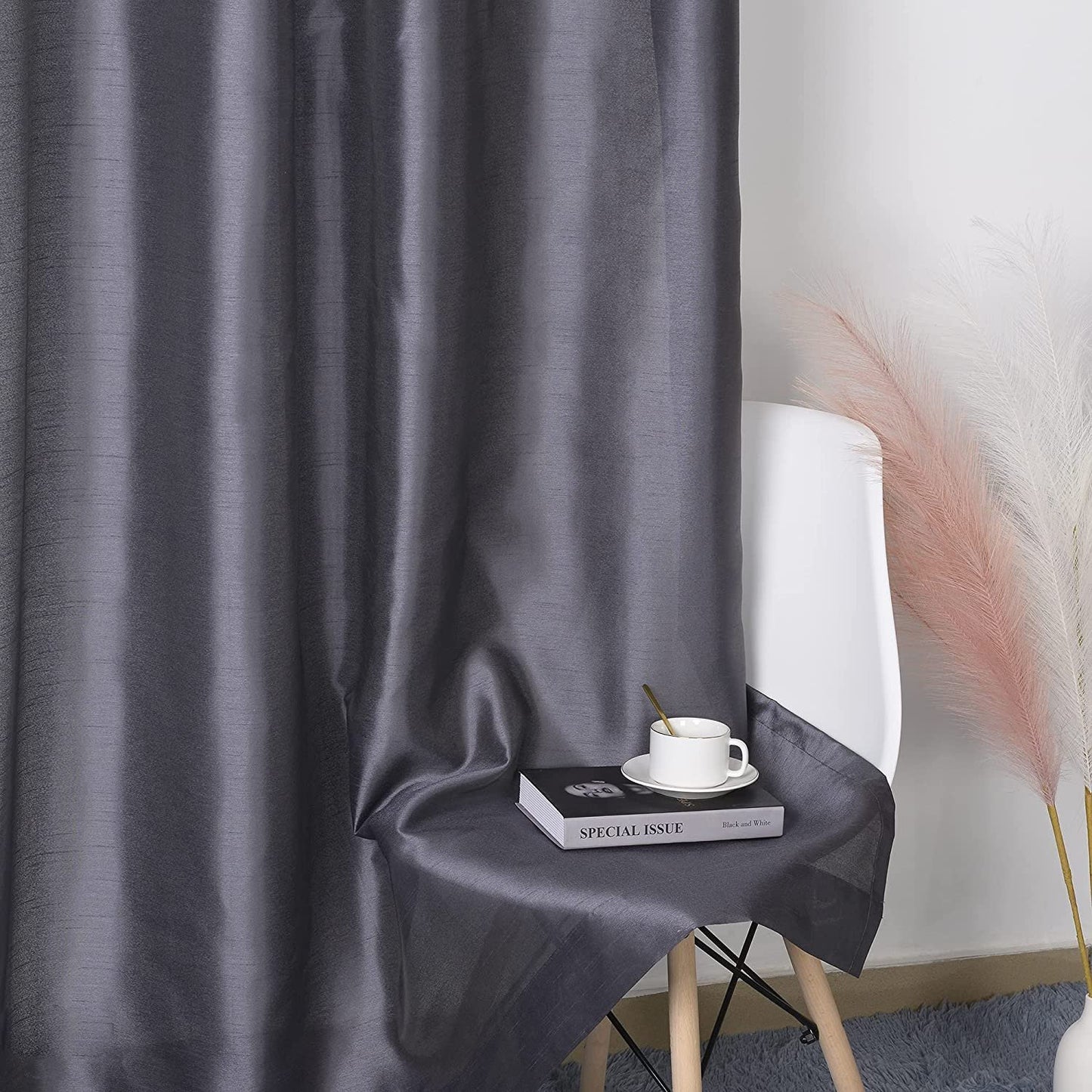 Ruthy's Textile 2 - Piece Semi Sheer Faux Silk Grommet Curtains Window Panels for Home Living Room/Bedroom - 54" by 84" Inch Long - Red
