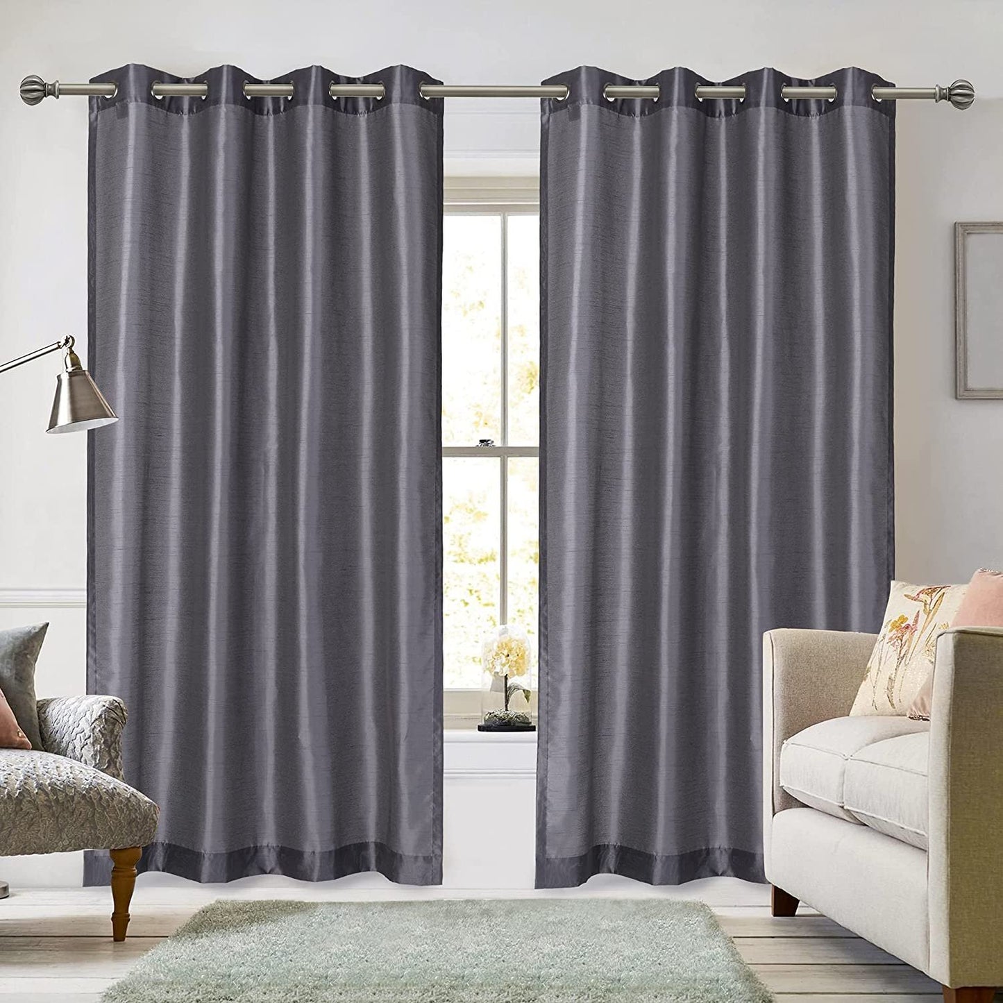 Ruthy's Textile 2 - Piece Semi Sheer Faux Silk Grommet Curtains Window Panels for Home Living Room/Bedroom - 54" by 84" Inch Long - Red