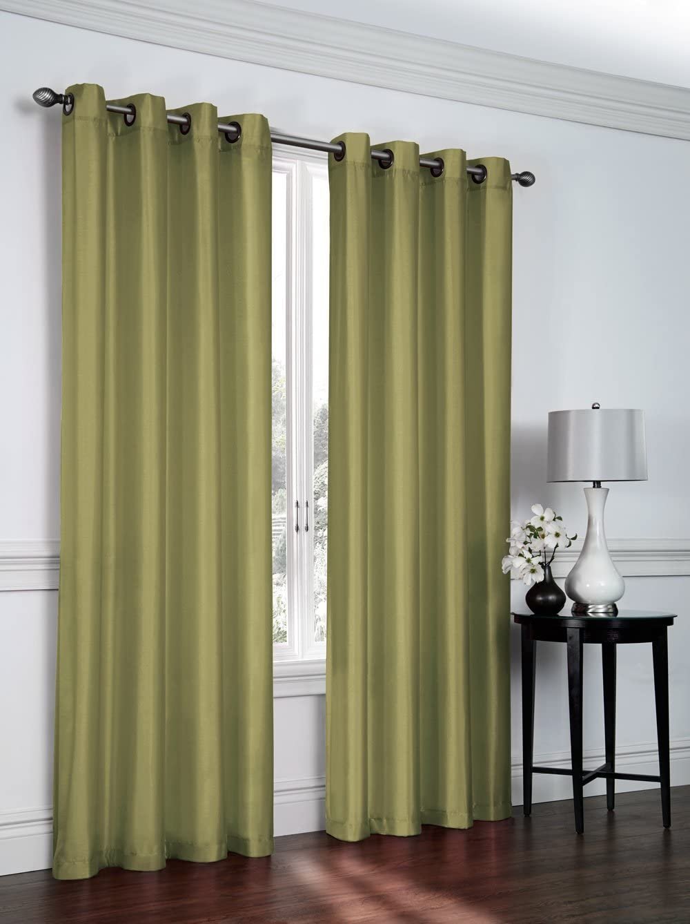 Ruthy's Textile 2 - Piece Semi Sheer Faux Silk Grommet Curtains Window Panels for Home Living Room/Bedroom - 54" by 84" Inch Long - Red