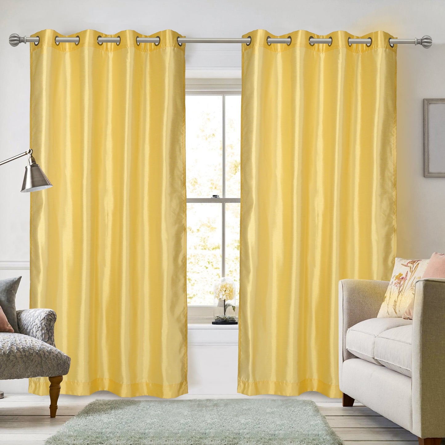 Ruthy's Textile 2 - Piece Semi Sheer Faux Silk Grommet Curtains Window Panels for Home Living Room/Bedroom - 54" by 84" Inch Long - Red