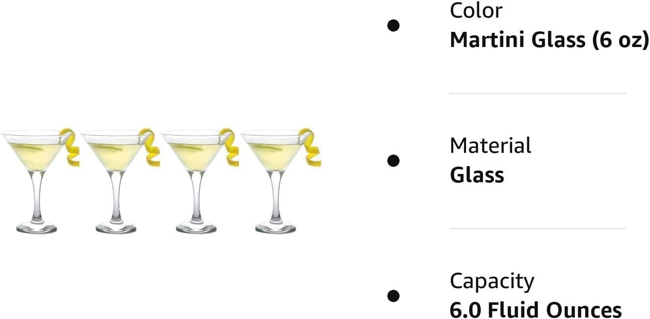 epure Milano Collection 4 Piece Stemmed Martini Glass Set - For Drinking Martinis, Manhattans, Vodka, Gin, and Cocktails (Martini Glass (6 oz))