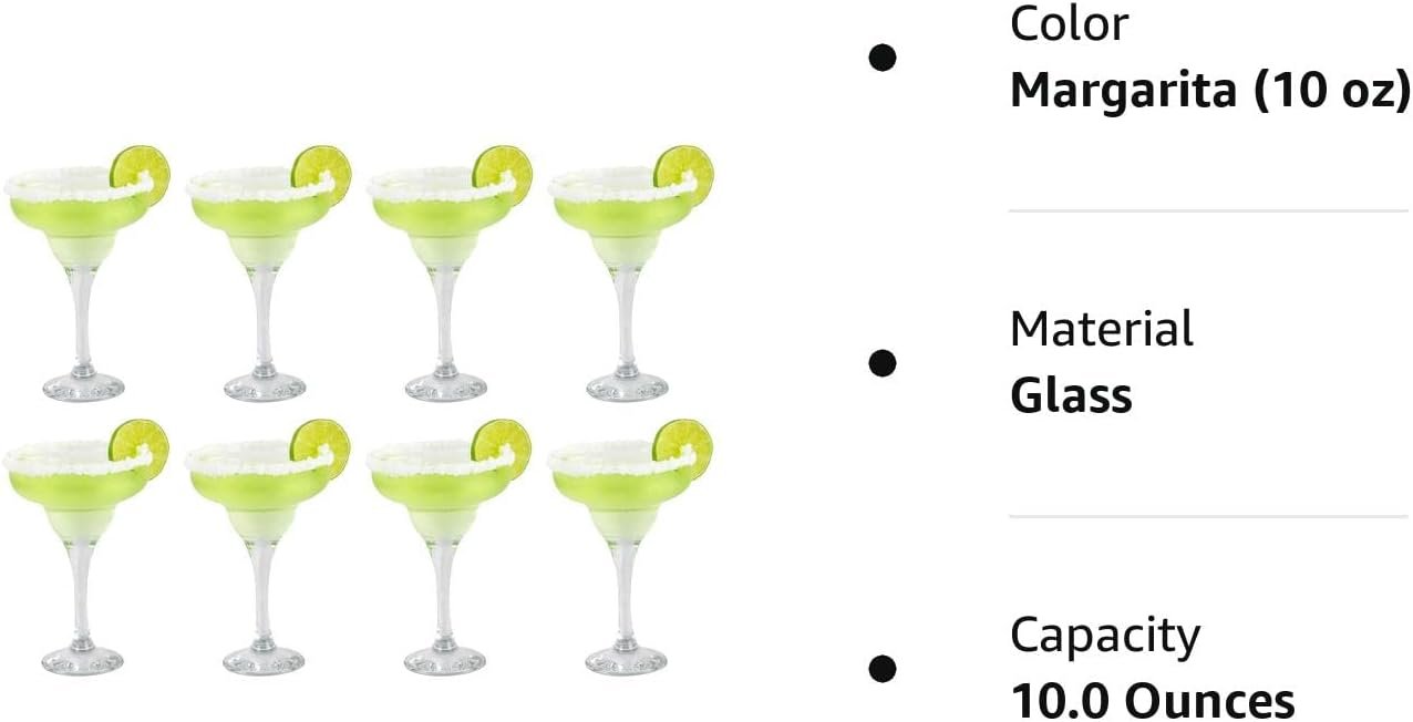 epure Firenze Collection 8 Piece Margarita Glass Set - Classic For Drinking Margaritas, Pina Coladas, Daiquiris, and Other Cocktails (Margarita (10 oz))