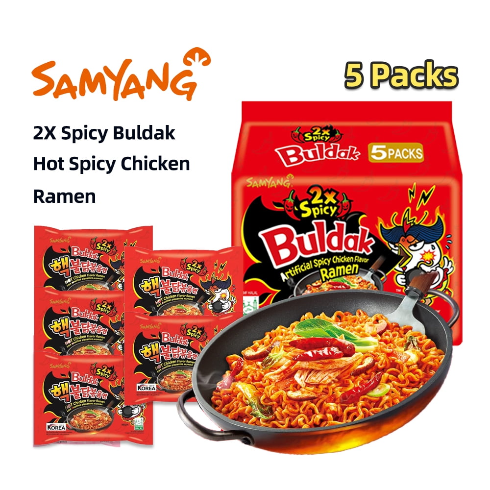 【5 Packs】Samyang Buldak 2x Spicy Chicken Flavor Ramen Stir-Fried Korean Hot Noodle Challenge