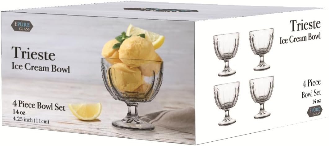 Ruthy's Outlet Trieste Ice Cream Dessert Bowl set 14 oz 4 Pack Gift Pack Small Trifle Cute Footed for Sundae, Ice Cream, Fruit, Salad, Snack, Cocktail, Condiment