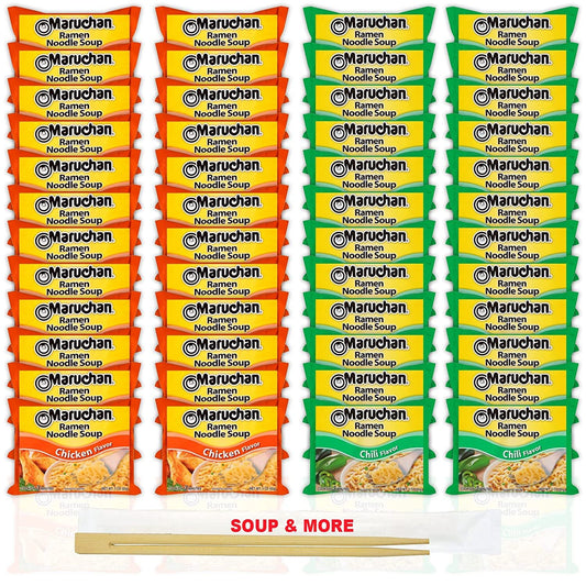 Maruchan Ramen Instant Noodle Soup Variety, 2 Flavors - 24 Packs Chicken & 24 Packs Chili , 3 Ounce Single Servings Lunch / Dinner Variety