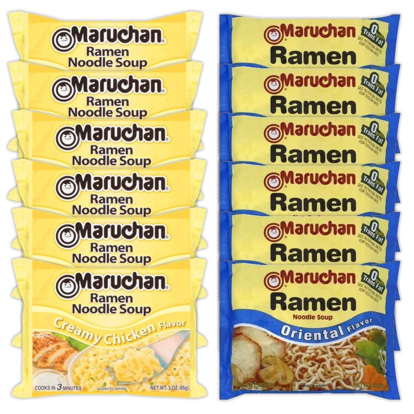 Maruchan Ramen Instant Noodle Soup Variety, 2 Flavors - 6 Packs Creamy Chicken & 6 Packs Soy Sauce , 3 Ounce Single Servings Lunch / Dinner Variety
