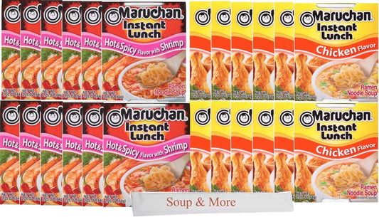 Maruchan Ramen Cup Noodles Instant 24 Count - 12 Hot and Spicy Shrimp cups & 12 Chicken cups Lunch / Dinner Variety, 2 Flavors