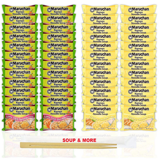 Maruchan Ramen Instant Noodle Soup Variety, 2 Flavors - 24 Packs Lime Chili Shrimp & 24 Packs Creamy Chicken , 3 Ounce Single Servings Lunch / Dinner Variety