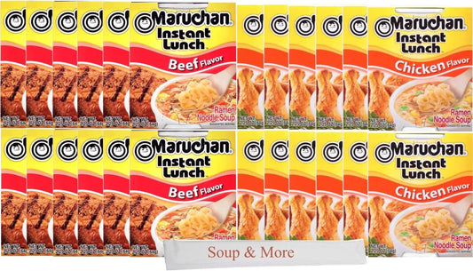 4 set- Maruchan Ramen Cup Noodles Instant 24 Count - 12 Beef cups & 12 Chicken cups Lunch / Dinner Variety, 2 Flavors